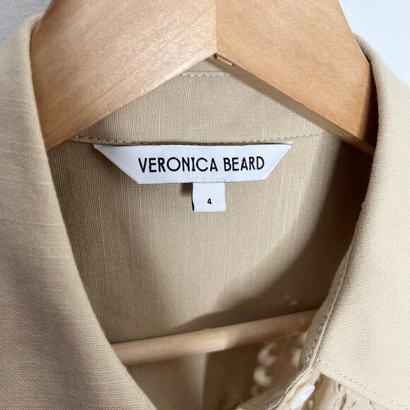 Veronica Beard Rafaela Dress Womens 4 Stone Khaki Eyelet Cotton Pockets Preppy - Picture 6 of 9